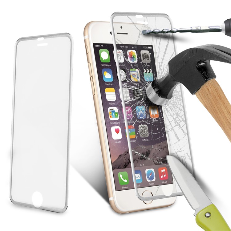 3D Curved Edge Titanium Alloy Tempered Glass Screen Guard for iPhone 6s 6 0.3mm Full Coverage - Silver-9