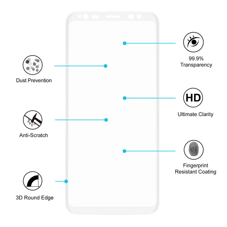 HAT PRINCE 0.26mm 9H Full Size Tempered Glass Front + Back Screen Protector (3D Arc Edge) for Samsung Galaxy S8 SM-G950 - White-5