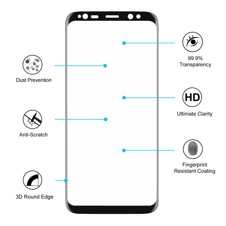 HAT PRINCE 0.26mm 9H Complete Coverage Tempered Glass Front + Back Screen Protector Film (3D Arc Edge) for Samsung Galaxy S8+ SM-G955 - Black-5