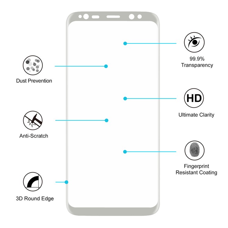 HAT PRINCE 0.26mm 9H Full Coverage Tempered Glass Front + Back Screen Protector (3D Arc Edge) for Samsung Galaxy S8+ SM-G955 - Silver-5