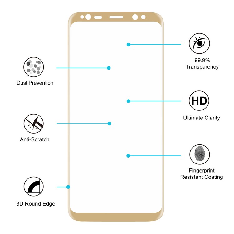 HAT PRINCE 0.26mm 9H Complete Coverage Tempered Glass Front + Back Screen Protector (3D Arc Edge) for Samsung Galaxy S8+ SM-G955 - Gold-5