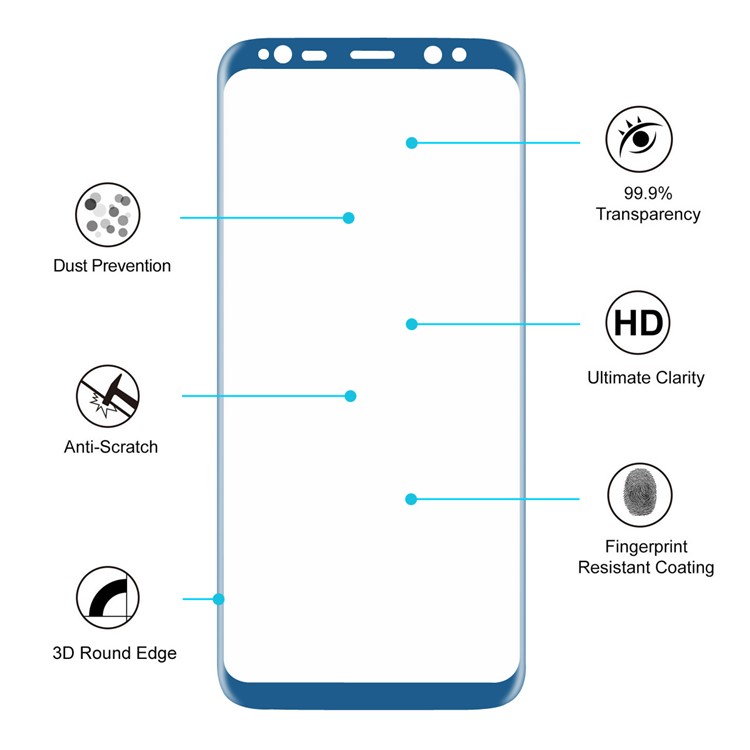 HAT PRINCE 0.26mm 9H Full Size Tempered Glass Front + Back Screen Protector (3D Arc Edge) for Samsung Galaxy S8+ SM-G955 - Blue-5