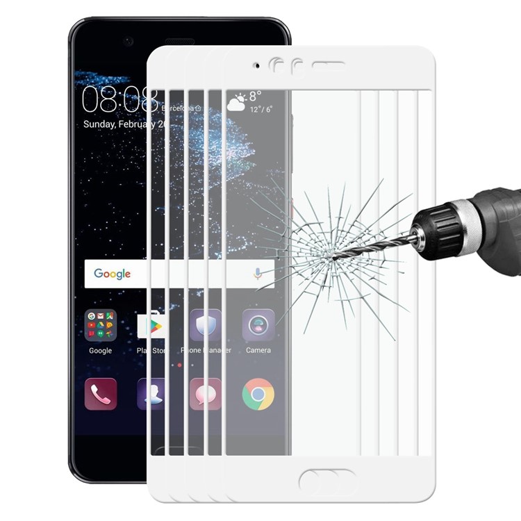 5Pcs HAT PRINCE 0.26mm 9H Full Coverage Tempered Glass Screen Protector (2.5D Arc Edge) for Huawei P10 - White-1