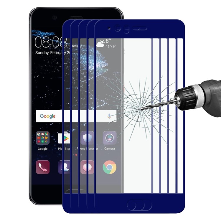 5Pcs HAT PRINCE 0.26mm 9H Complete Covering Tempered Glass Screen Protector Film (2.5D Arc Edge) for Huawei P10 - Dark Blue-1
