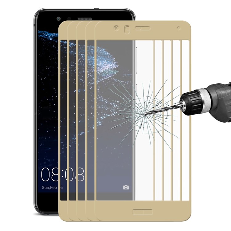 5Pcs HAT PRINCE 0.26mm 9H Complete Coverage Tempered Glass Screen Protector (2.5D Arc Edge) for Huawei P10 Lite - Gold-1