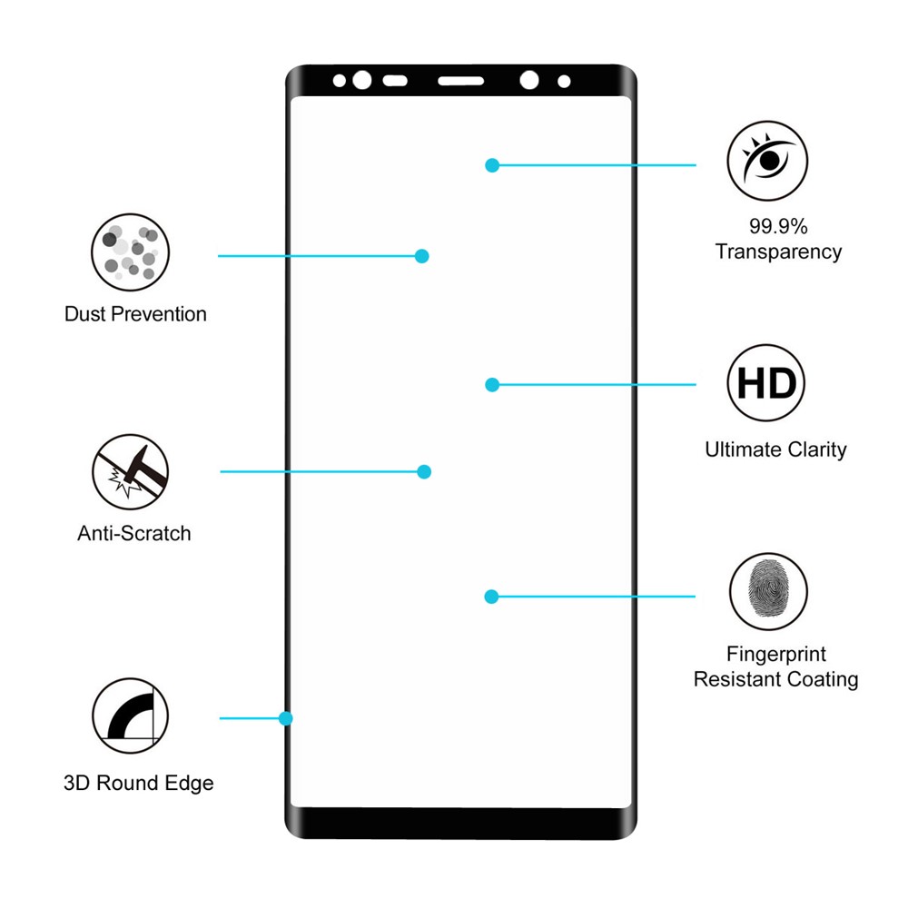 Hutprinz Für Samsung Galaxy Anmerkung 8 3D Voller Größe Mobile Tempered Gla Screen Protector 0,26 Mm - Schwarz-4