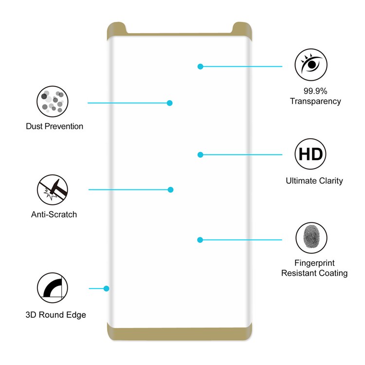 HAT PRINCE 0.26mm 3D Full Size Tempered Glass Screen Protector Guard (Opening on Top) for Samsung Galaxy Note 8 - Gold-4