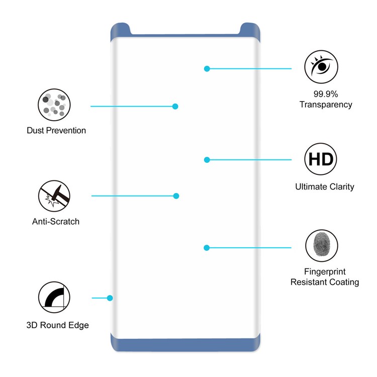 HAT PRINCE 0.26mm 3D Full Screen Tempered Glass Protector Guard Film (Opening on Top) for Samsung Galaxy Note 8 - Blue-4