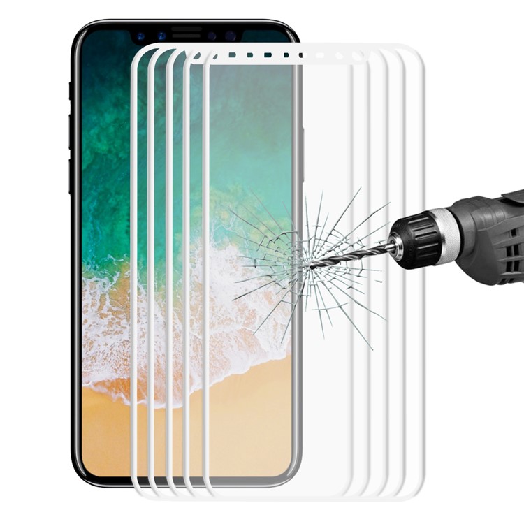 HAT PRINCE 5Pcs for iPhone Xs / X 5.8-inch 0.2mm 3D Curved Carbon Fiber Edges Full Size Tempered Glass Screen Protectors - White-1