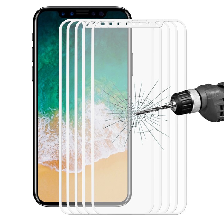 HAT PRINCE 5Pcs for iPhone Xs / X 5.8-inch 0.26mm 2.5D Full Coverage Tempered Glass Screen Protector Films - White-1