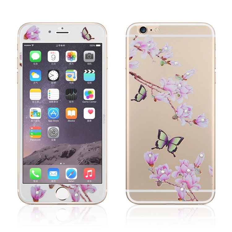 Embossing Front + Back Tempered Glass Films for iPhone 6s 6 - Butterflies & Wintersweet-2