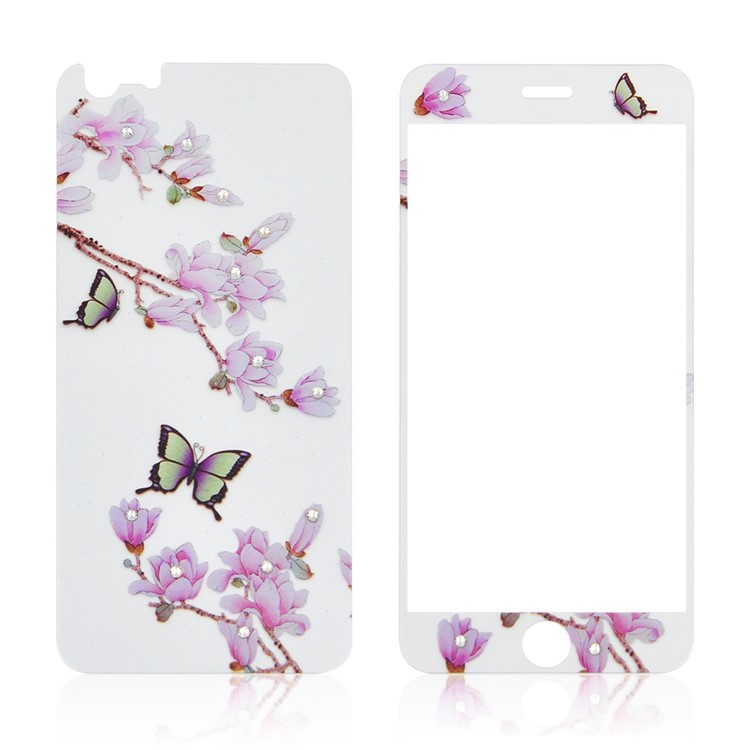 Embossing Front + Back Tempered Glass Films for iPhone 6s 6 - Butterflies & Wintersweet-3
