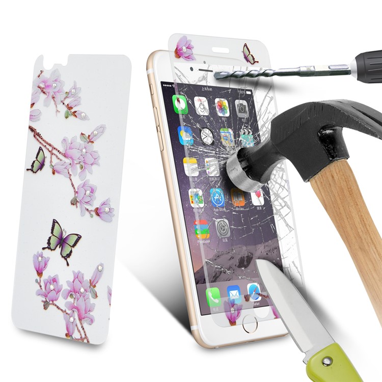 Embossing Front + Back Tempered Glass Films for iPhone 6s 6 - Butterflies & Wintersweet-8