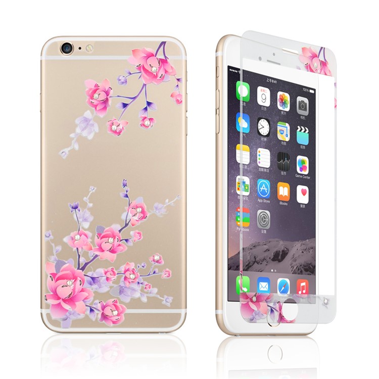 Embossing Front + Back Tempered Glass Films for iPhone 6s Plus / 6 Plus - Plum Blossom-1