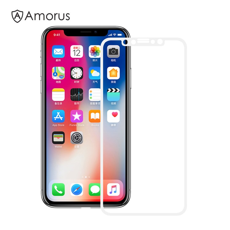 AMORUS 3D Curved Full Coverage Tempered Glass Screen Protector Film for iPhone Xs / X/10 5.8 inch - White-1