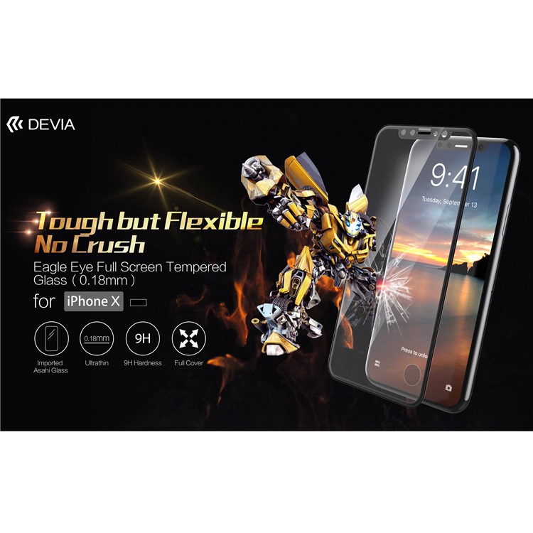 DEVIA for iPhone Xs / X (Ten) Eagle Eye 3D Soft Edges Full Screen Imported Asahi Tempered Glass Protector Film-1