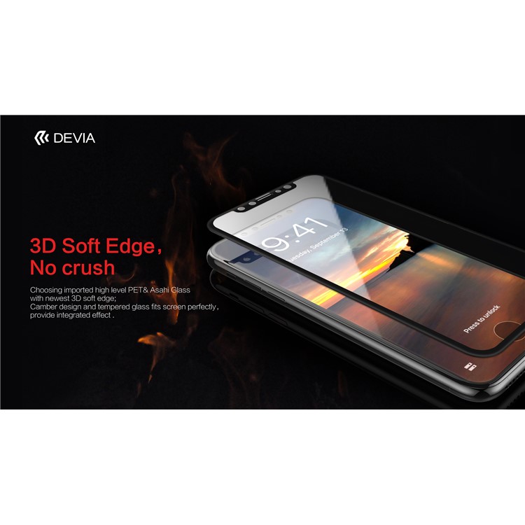DEVIA for iPhone Xs / X (Ten) Eagle Eye 3D Soft Edges Full Screen Imported Asahi Tempered Glass Protector Film-2