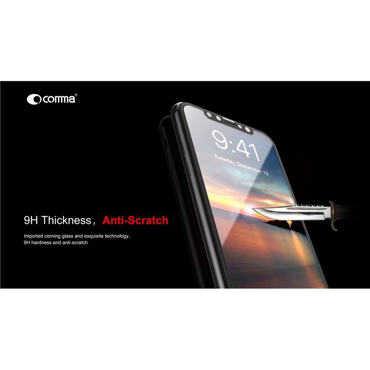 COMMA Dun Series for iPhone Xs / X (Ten) 5.8 inch Soft Edge Dun Full Screen Tempered Glass Protector Guard-3