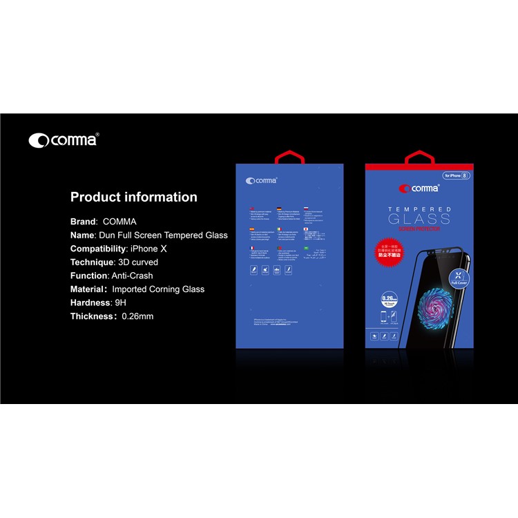 COMMA Dun Series for iPhone Xs / X (Ten) 5.8 inch Soft Edge Dun Full Screen Tempered Glass Protector Guard-6