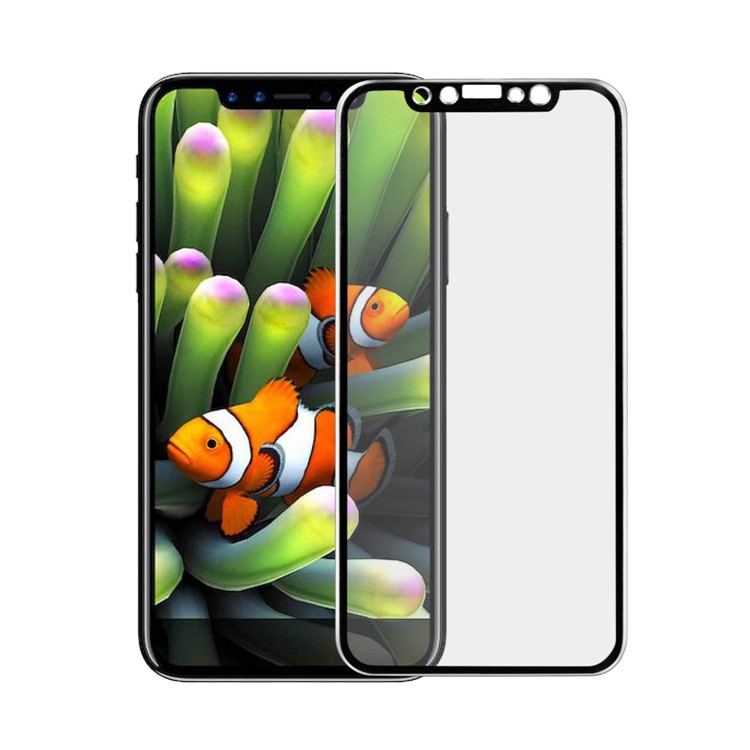 ANGIBABE 0.3mm Titanium Alloy Brushed Edge Full Screen Tempered Glass Protector for iPhone Xs / X - Black-1