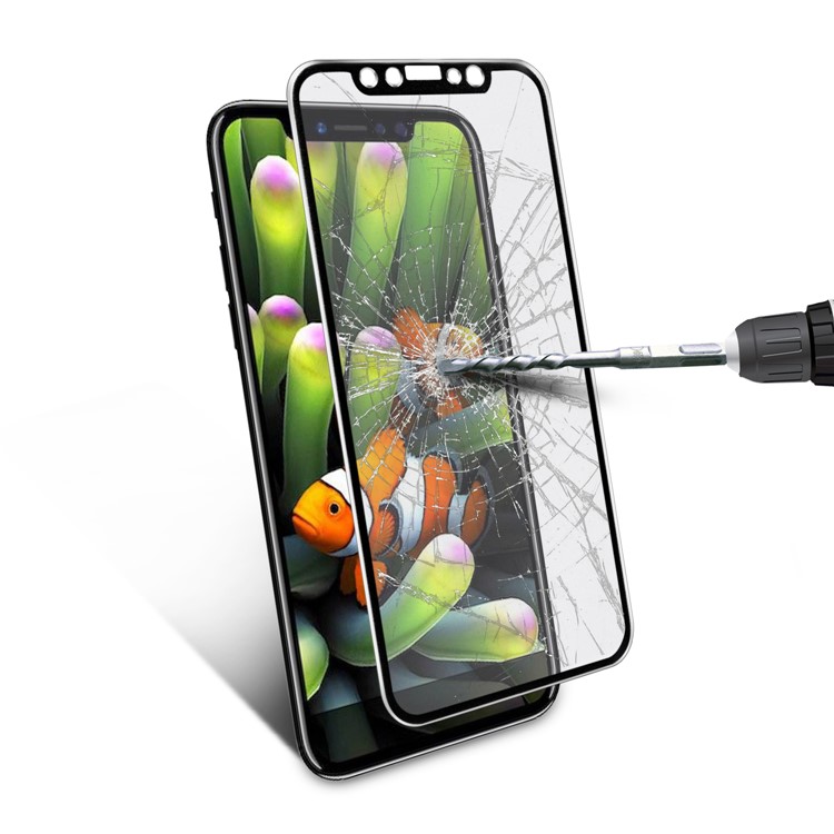 ANGIBABE 0.3mm Titanium Alloy Brushed Edge Full Screen Tempered Glass Protector for iPhone Xs / X - Black-10