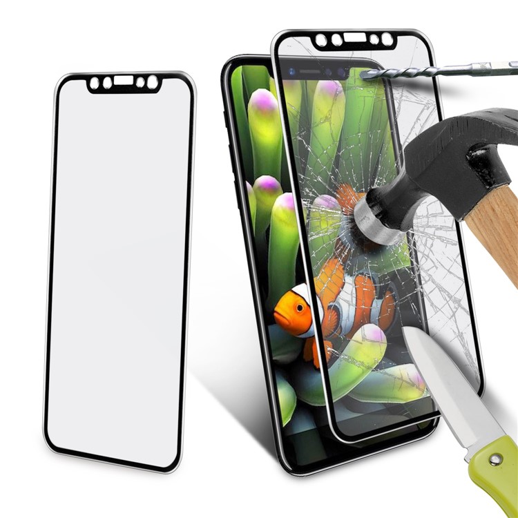 ANGIBABE 0.3mm Titanium Alloy Brushed Edge Full Screen Tempered Glass Protector for iPhone Xs / X - Black-11