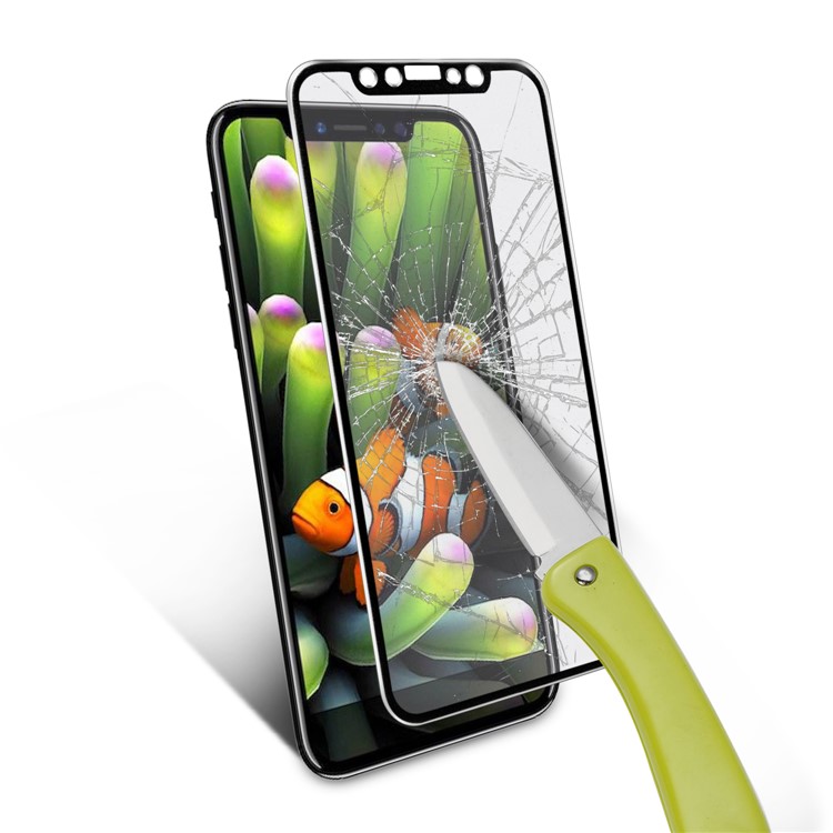 ANGIBABE 0.3mm Titanium Alloy Brushed Edge Full Screen Tempered Glass Protector for iPhone Xs / X - Black-8