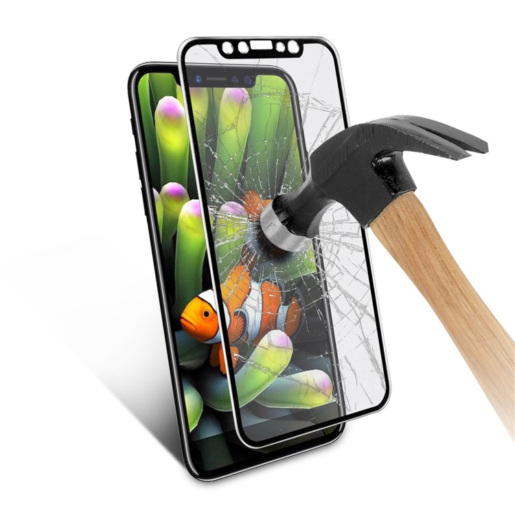ANGIBABE 0.3mm Titanium Alloy Brushed Edge Full Screen Tempered Glass Protector for iPhone Xs / X - Black-9