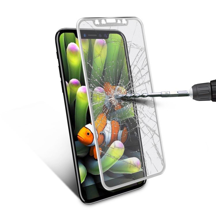 ANGIBABE 0.3mm Titanium Alloy Brushed Edge Full Tempered Glass Screen Protector for iPhone Xs / X - Silver-10