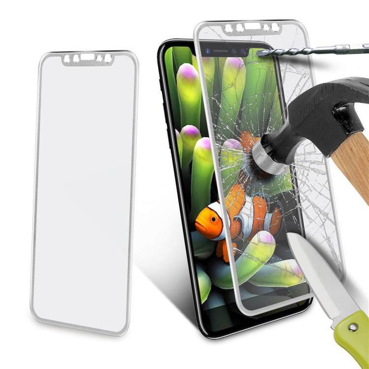 ANGIBABE 0.3mm Titanium Alloy Brushed Edge Full Tempered Glass Screen Protector for iPhone Xs / X - Silver-11