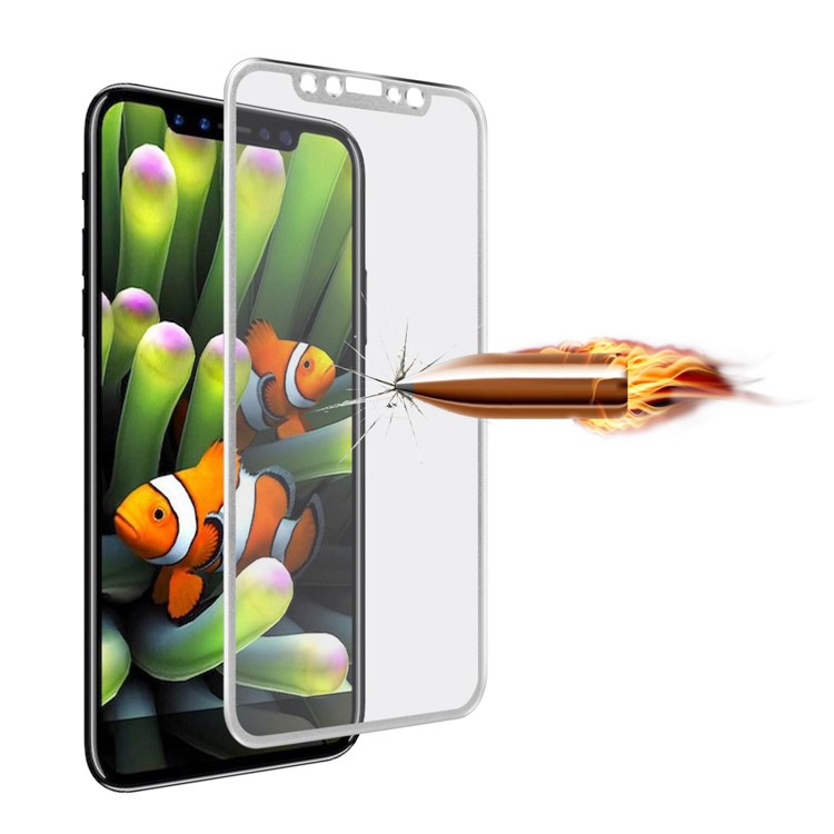 ANGIBABE 0.3mm Titanium Alloy Brushed Edge Full Tempered Glass Screen Protector for iPhone Xs / X - Silver-3
