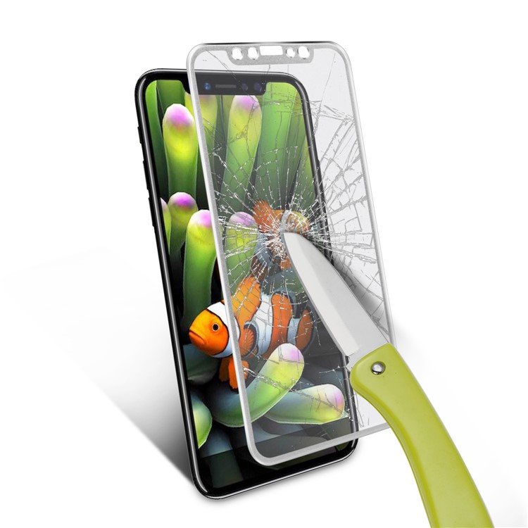 ANGIBABE 0.3mm Titanium Alloy Brushed Edge Full Tempered Glass Screen Protector for iPhone Xs / X - Silver-8