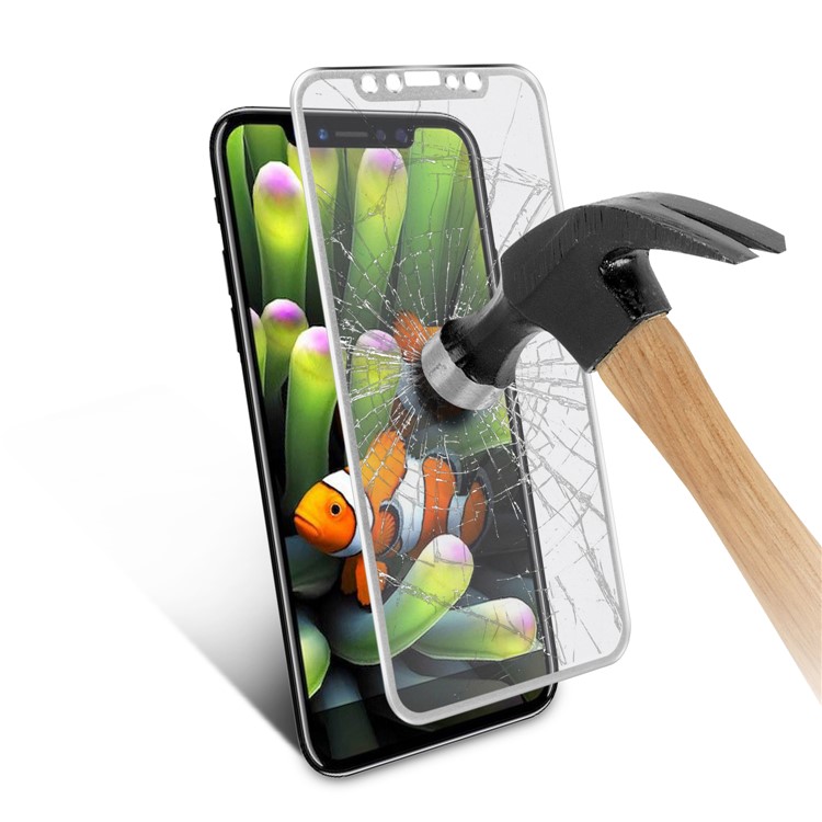 ANGIBABE 0.3mm Titanium Alloy Brushed Edge Full Tempered Glass Screen Protector for iPhone Xs / X - Silver-9
