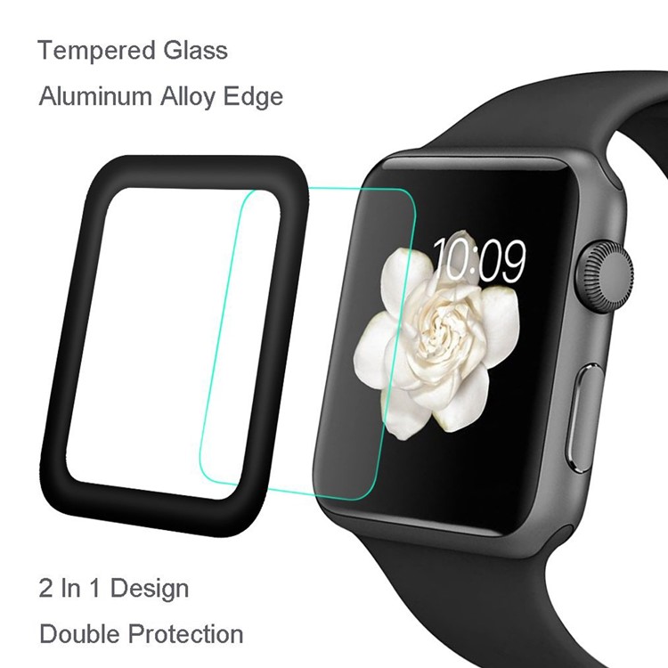 HAT PRINCE Aluminum Alloy Tempered Glass Screen Film for Apple Watch Series 2/1 42mm 3D Curved-3