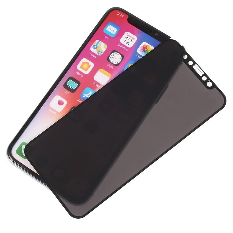 For iPhone X / 10 Silk Print Anti-peep Full Screen Cover Mobile Tempered Glass Protector Film - Black-1