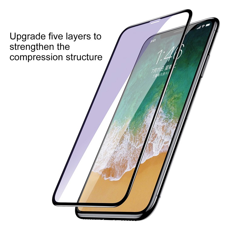 BASEUS Anti-blue-ray 0.3mm Silk Print Full Glue Tempered Glass Full Screen Protector for iPhone 11 Pro 5.8" (2019) / XS / X 5.8 inch-1