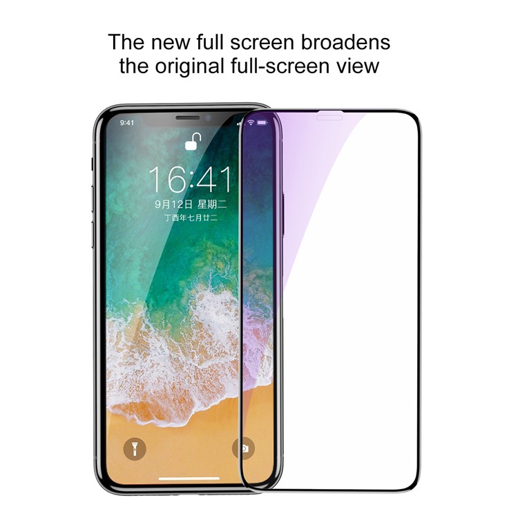 BASEUS Anti-blue-ray 0.3mm Silk Print Full Glue Tempered Glass Full Screen Protector for iPhone 11 Pro 5.8" (2019) / XS / X 5.8 inch-2