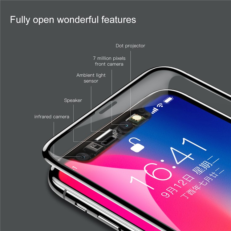 BASEUS Anti-blue-ray 0.3mm 4D Curved Full Coverage Tempered Glass Screen Guard Film for iPhone X/10 5.8 inch - Black-10