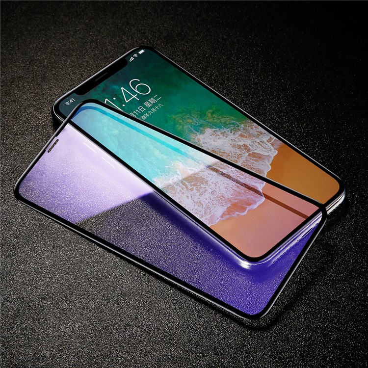BASEUS Anti-blue-ray 0.3mm 4D Curved Full Coverage Tempered Glass Screen Guard Film for iPhone X/10 5.8 inch - Black-5