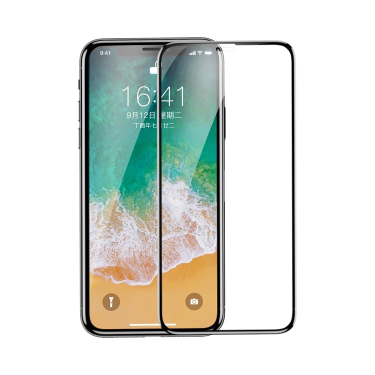 BASEUS 0.3mm 4D Curved Silk Print Full Screen Tempered Glass Protector for iPhone X - Black-1