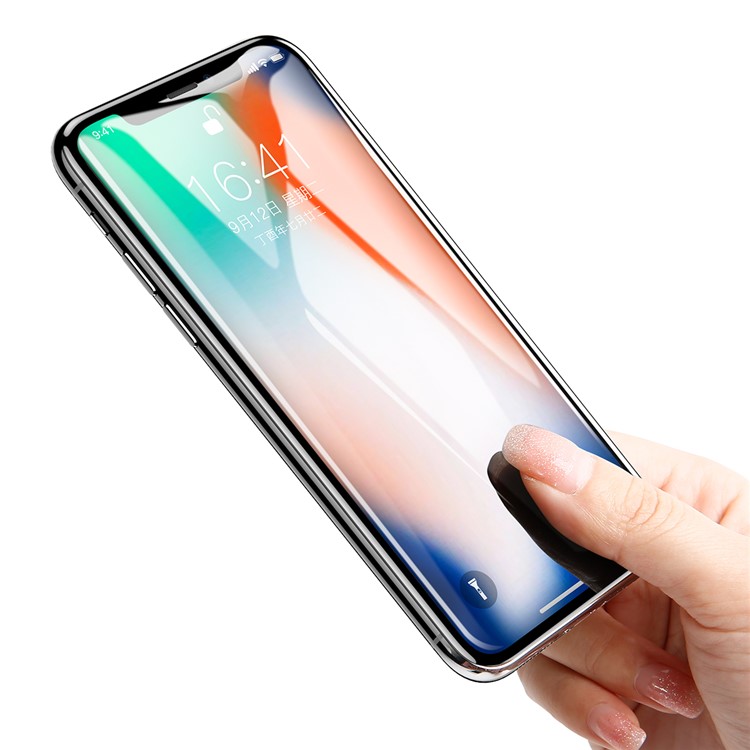 BASEUS 0.3mm 4D Curved Silk Print Full Screen Tempered Glass Protector for iPhone X - Black-2