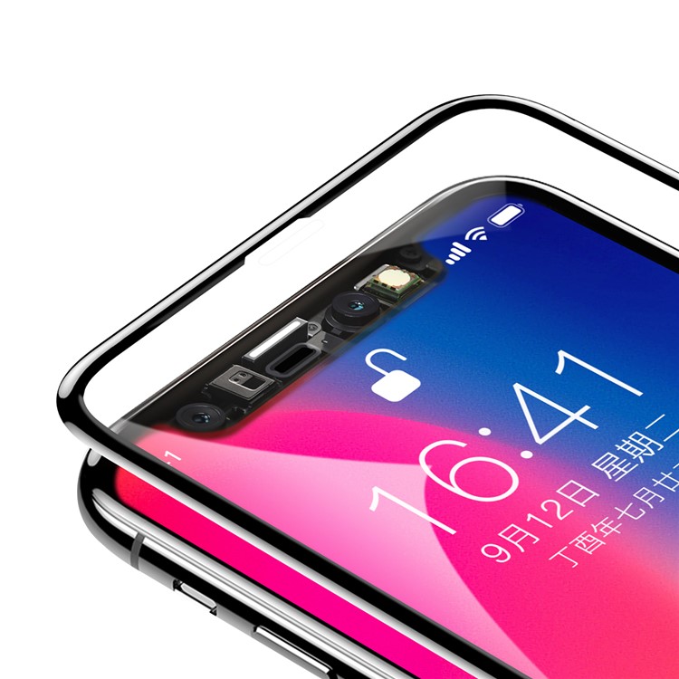 BASEUS 0.3mm 4D Curved Silk Print Full Screen Tempered Glass Protector for iPhone X - Black-3