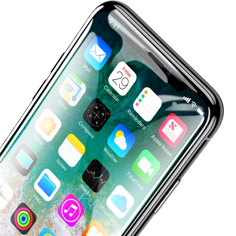 BASEUS 0.3mm 4D Curved Silk Print Full Screen Tempered Glass Protector for iPhone X - Black-4