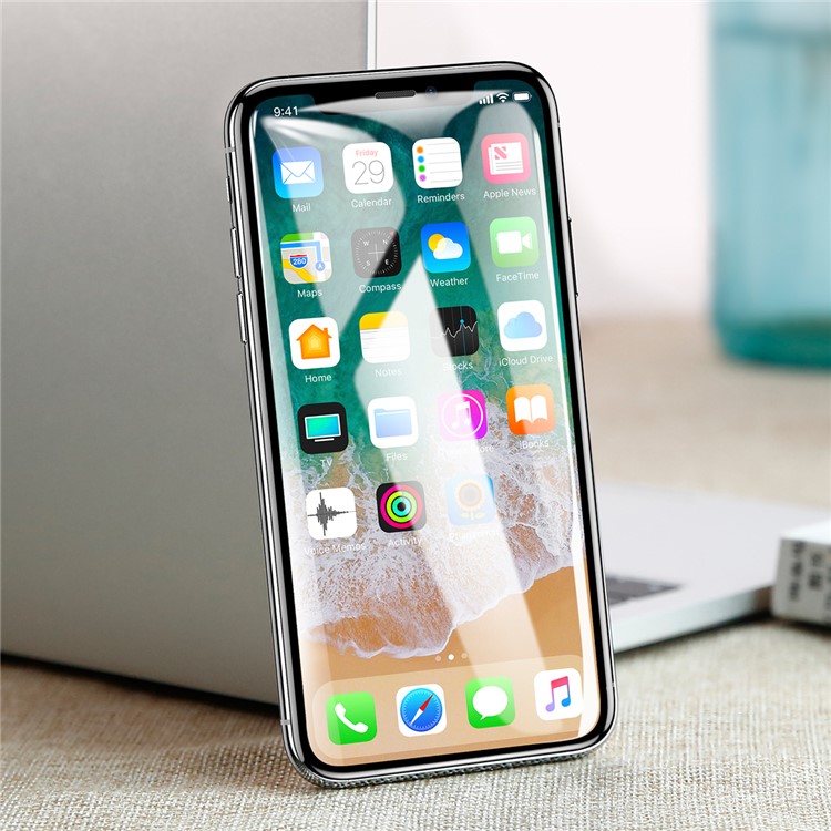 BASEUS 0.3mm 4D Curved Silk Print Full Screen Tempered Glass Protector for iPhone X - Black-5
