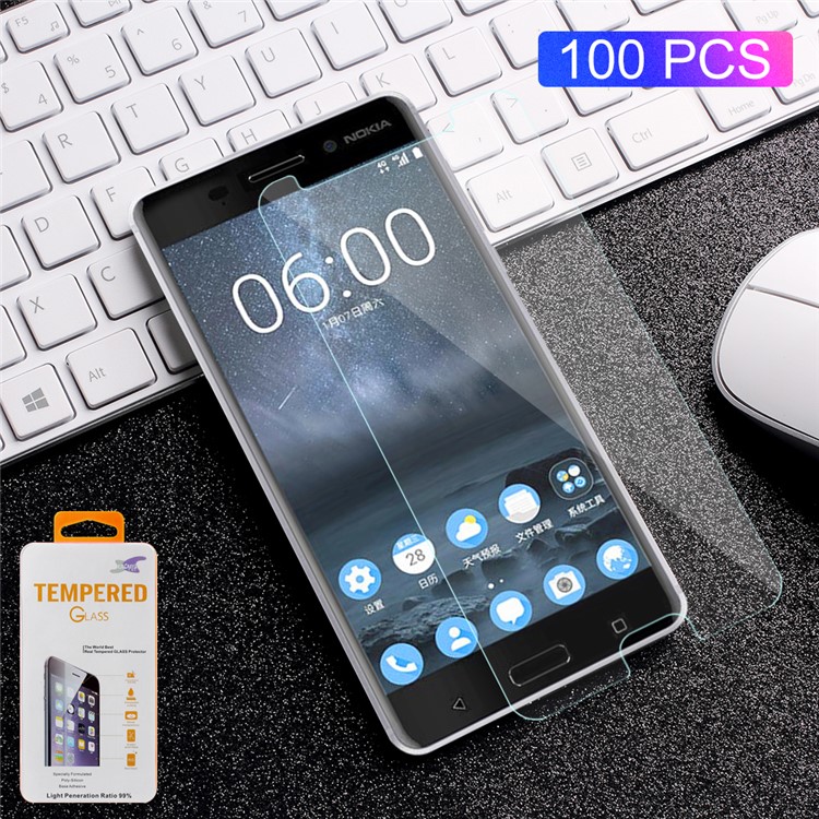 100Pcs/Set 0.3mm Arc Edge Tempered Glass Screen Protector Film for Nokia 6-1