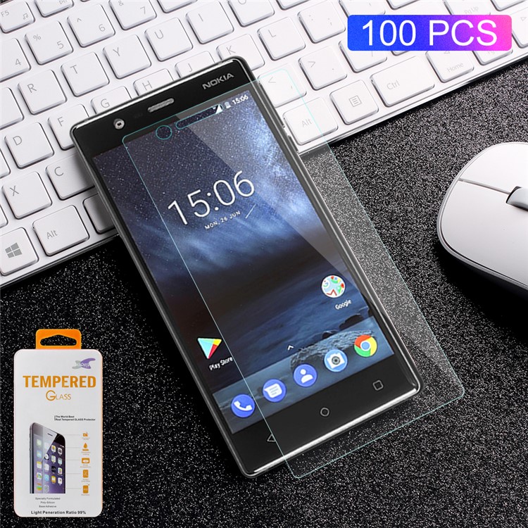 100Pcs/Set 0.3mm Arc Edge Tempered Glass Screen Protector Guard Film for Nokia 3-1