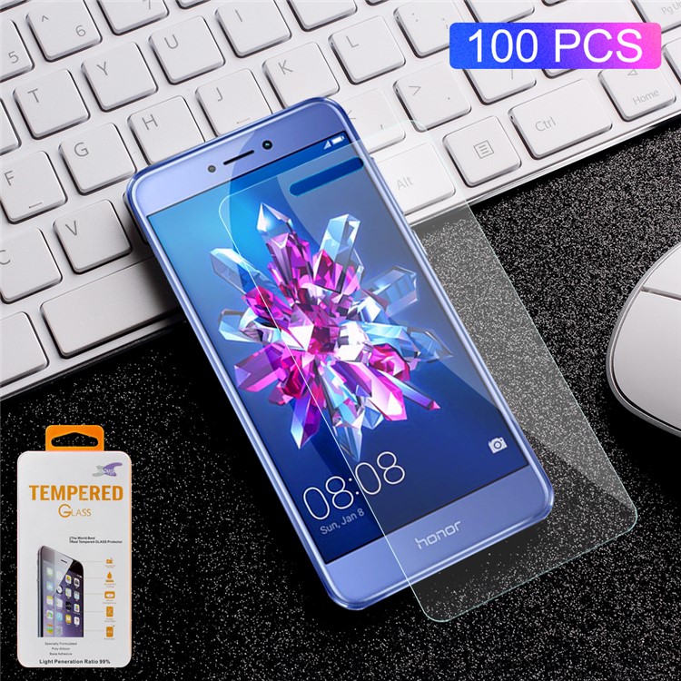 100Pcs/Set 0.3mm Arc Edge Tempered Glass Screen Protector Guard Film for Huawei P8 Lite (2017) / Honor 8 Lite-1