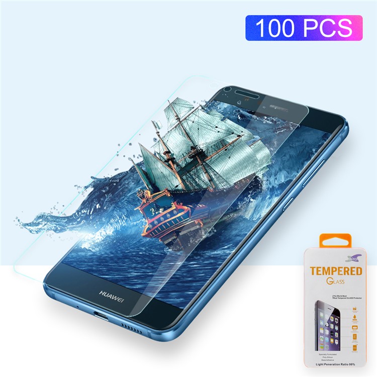100Pcs/Set 0.3mm Arc Edge Tempered Glass Screen Protector Guard Film for Huawei P10 Lite-1