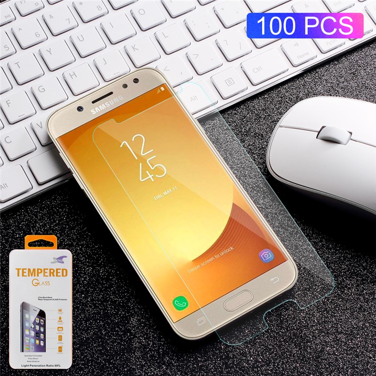 100Pcs/Set 0.3mm Arc Edge Tempered Glass Screen Protector Guard Film for Samsung Galaxy J7 (2017) EU Version / J7 Pro (2017)-1