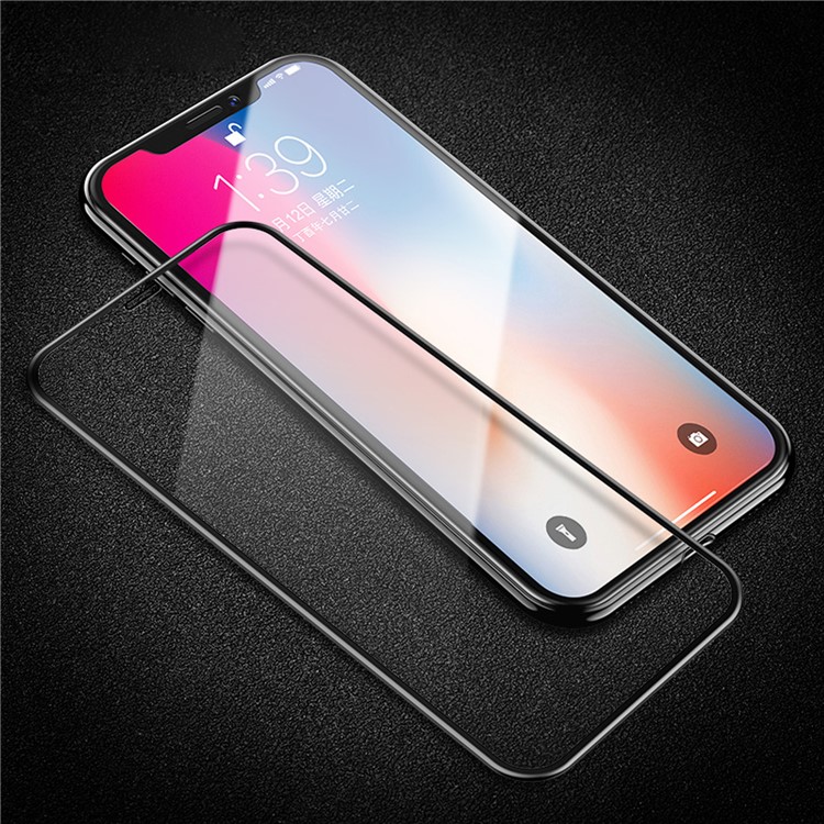 Complete Covering Arc Edge Silk Printing Tempered Glass Screen Protector with TPU Frame for iPhone X - Black-1